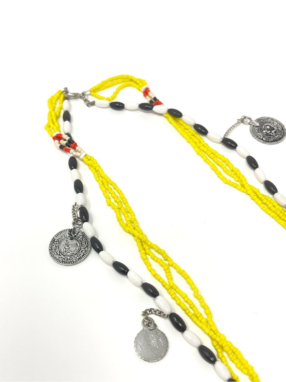 New Free People Layered Beaded Coin Silver Necklace - Picture 4 of 5